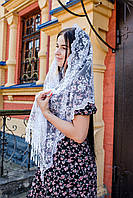 Свадебный шарф платок для невесты на голову красивый кружевной Анетти белого цвета