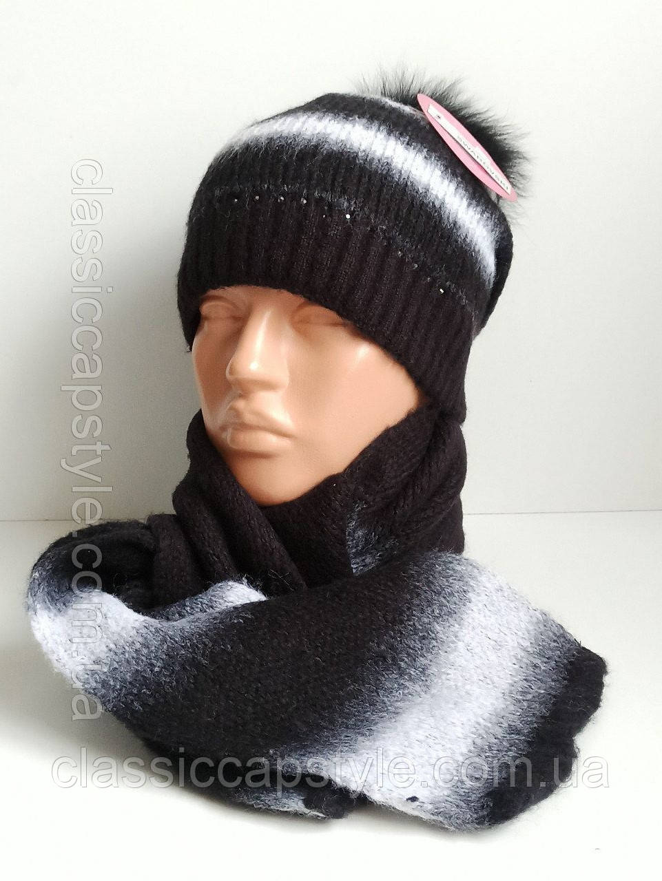 Жіночий в'язаний комплект шапка шарф модель Міла Т.М.Leks Сезон осінь-зима