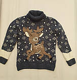 Бордовий новорічний светр з оленям на дівчаток 3,5,6 років Бембі, фото 4