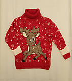 Бордовий новорічний светр з оленям на дівчаток 3,5,6 років Бембі, фото 2