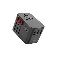 Перехідник мережевий Promate TripMate-33W EU/US/UK/AUS на EU/US/UK/AUS, 2хUSB-С+3хUSB-A 33.5 Вт total Black (tripmate-33w.black)