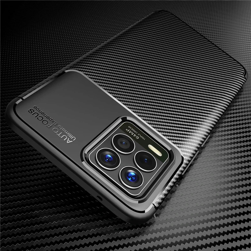 Протиударний чохол Карбон для Realme 8 чорний гумовий бампер