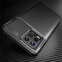 Протиударний чохол Карбон для Realme 8 чорний гумовий бампер