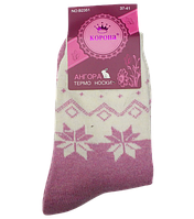 Жіночі шкарпетки термо ангора Корона 2351 37-41 рожеві з білим