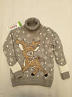 Світло-сірий дитячий светр з оленями для хлопчиків 2,3,4,5,6 років