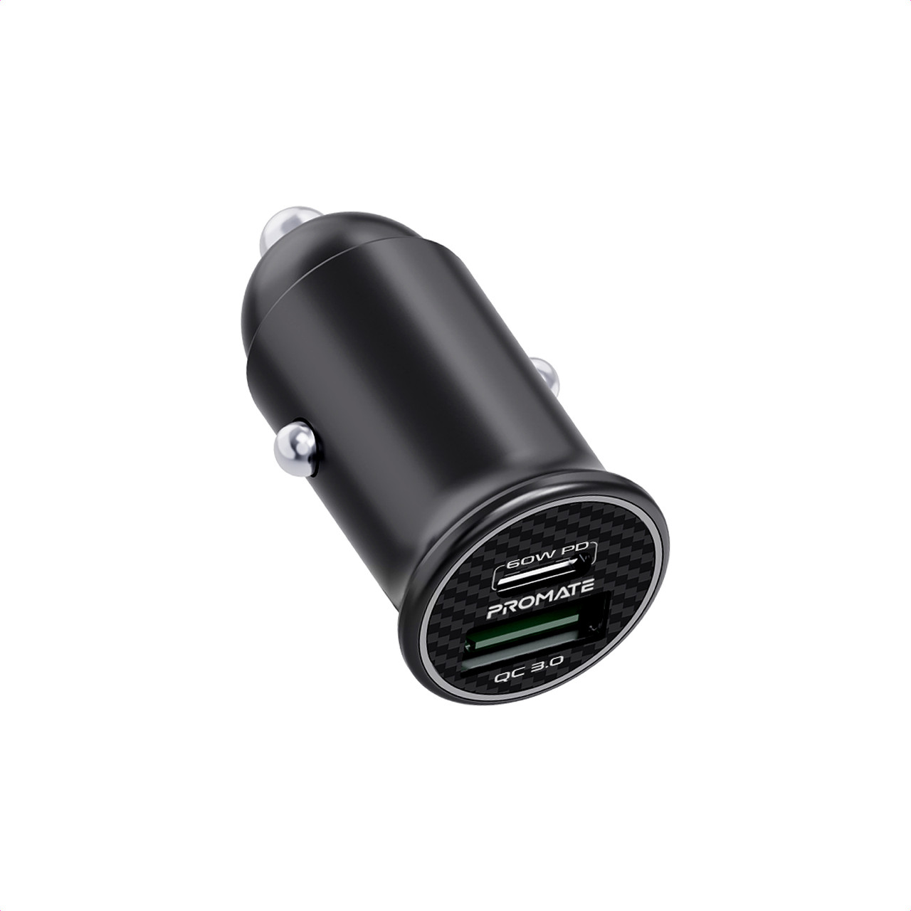 Автомобільний зарядний пристрій Promate Bullet-PD60 Вт USB-C + 18 Вт QC 3.0 USB-A Black (bullet-pd60.black), фото 1