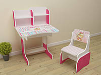 Детская парта растишка со стульчик для девочки от 2 до 14 лет 063 Мишутка розовая