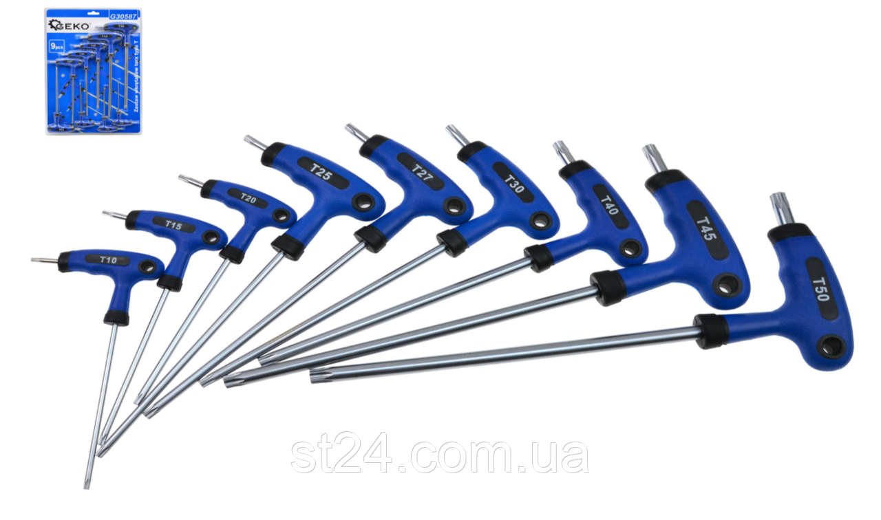 Набір Т-образних ключів TORX (пластикова ручка) 9 одиниць GEKO G30587