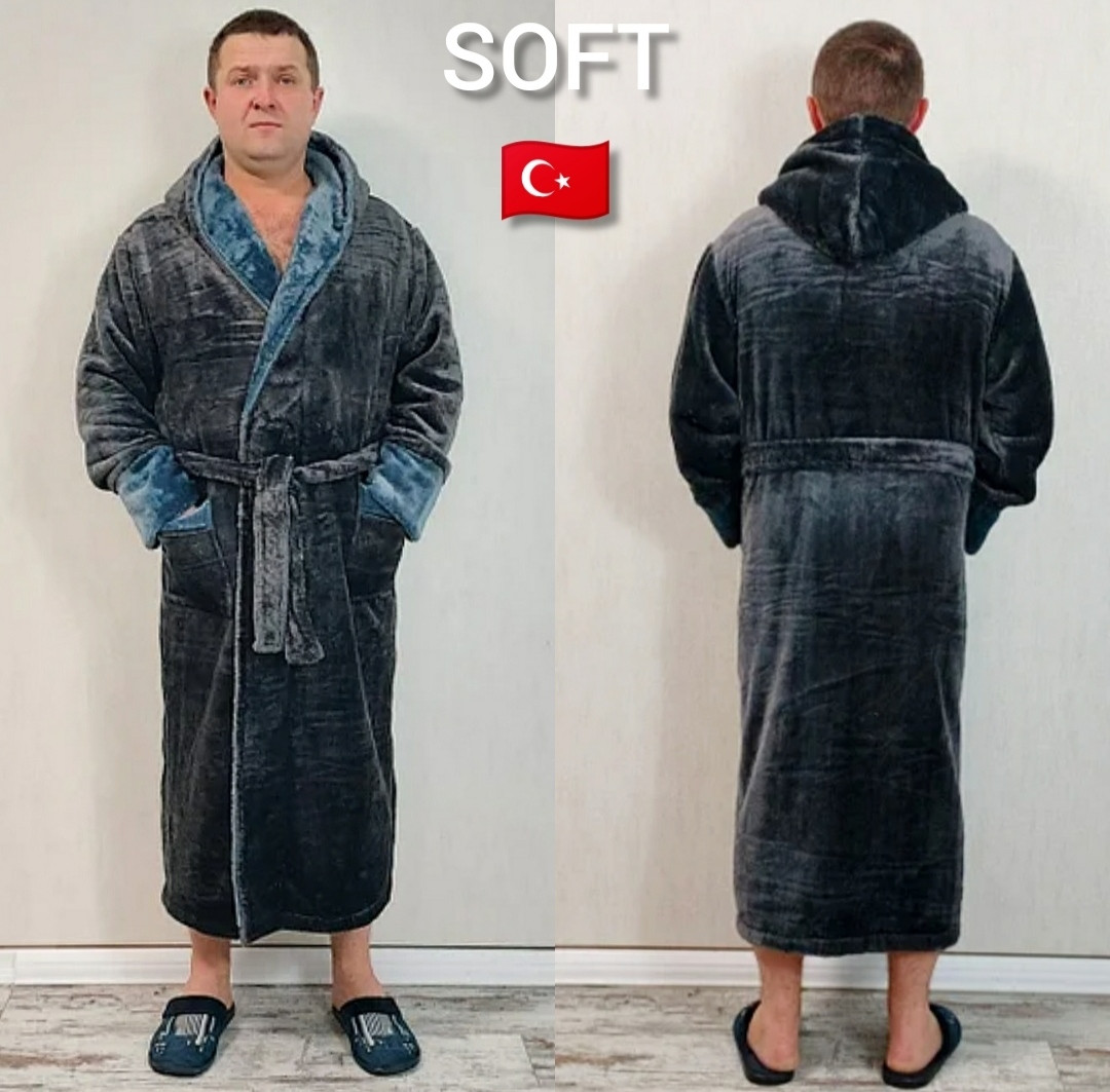 Чоловічий халат із капюшоном сірий Soft