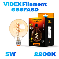 LED лампа димерна VIDEX Filament G95 FASD 5W E27 2200K бронза 05272