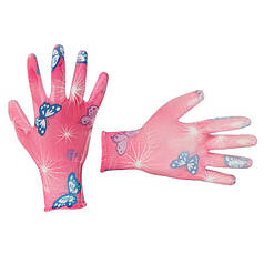 Садові рукавички з поліуретановим покриттям 8" рожеві INTERTOOL SP-0162