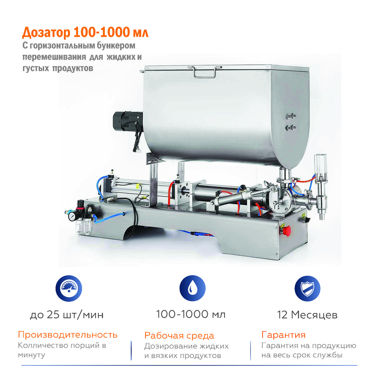 Дозатор 100-1000 гр пневматический для геля, пасты, соуса, крема ...