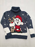 Бордовий светр з оленям і новорічним дідом морозом на дівчаток 2,3,4,5,6 років, фото 8
