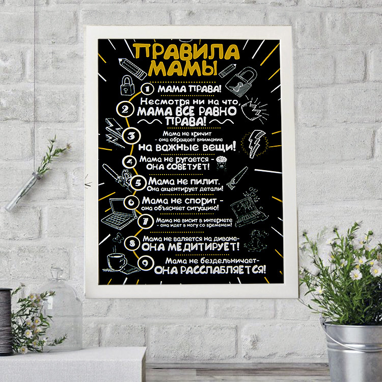 Постер мотиватор "ПРАВИЛА МАМИ №1", класний подарунок для мами, формат А4