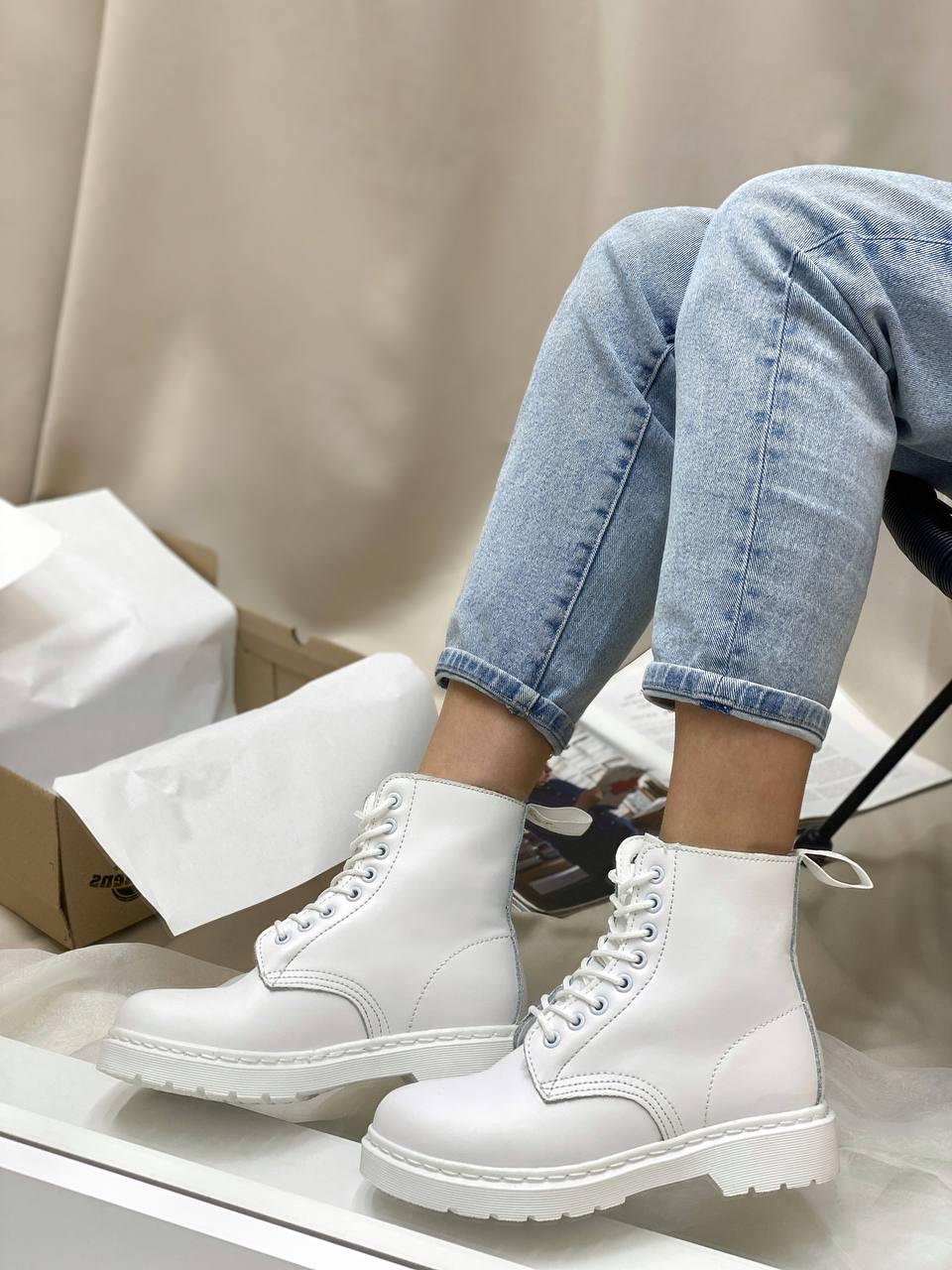 Жіночі черевики Dr Martens 1460 Mono White Smooth Leather Lace Up Boots (с мехом) 14357100