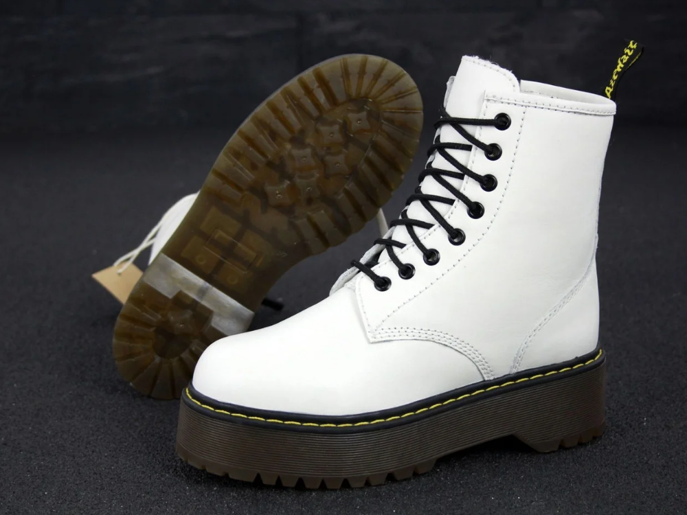 Жіночі черевики Dr.Martens Jadon Platform Boots White Polished Smooth (с мехом) 15265100, фото 1