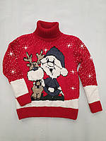 Червоний светр з оленям і новорічним дідом морозом на дівчаток 2,3,4,5,6 років