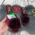 Тапочки домашні жіночі Inblu на танкетці з відкритим носком і пушком бордові, фото 3