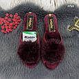 Тапочки домашні жіночі Inblu на танкетці з відкритим носком і пушком бордові, фото 5