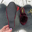 Тапочки домашні жіночі Inblu на танкетці з відкритим носком і пушком бордові, фото 6