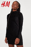 Плаття жіноче вбрання приталене чорне H&M з жатого еластичного блискучого велюру розмір М
