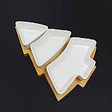 Менажниця керамічна на бамбуковій підставці "Ялинка" Біла 01120 YG, фото 2