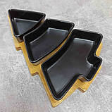 Менажниця керамічна на бамбуковій підставці "Ялинка" Чорна 01120 YG, фото 2