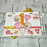 Набір повітряних кульок Перший день народження Дівчинка Baby girl, 5 шт