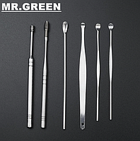 Набір металевих паличок та скребків для чищення вух Green GH6. Вухочистка мімікаку