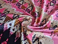 Атлас сатин геометрическая мозаика, розово-бежевый