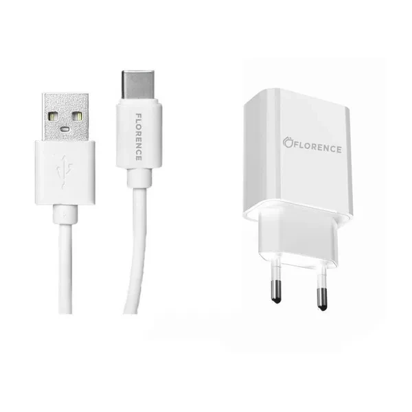 Зарядний пристрій мережевий Type C 1xUSB 2A Florence FL-1020-WT White