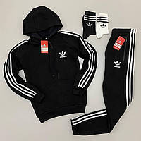 Спортивний костюм чоловічий зимовий Adidas zipp теплий чорний комплект на флісі кофта штани адідас