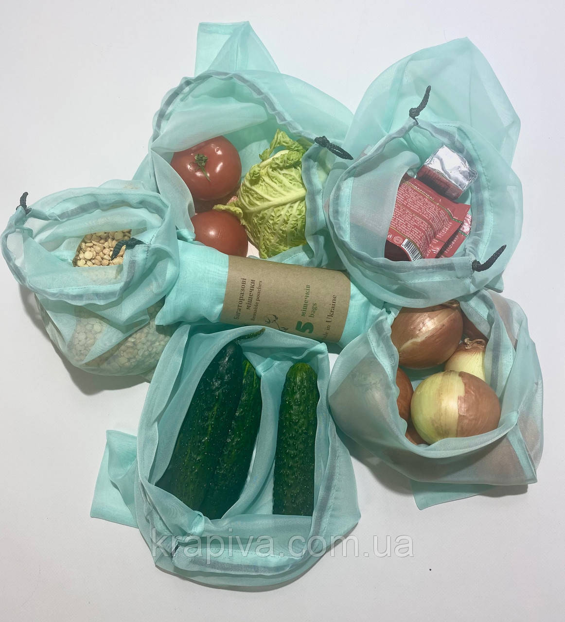 Екомішечки 5 шт для речей і продуктів, екоторбинка, екоторба, екомішок, набір мішечків, шопер, фото 1