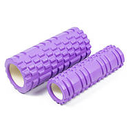 Масажний ролик EasyFit Grid Roller Double 33 см Фіолетовий, фото 3
