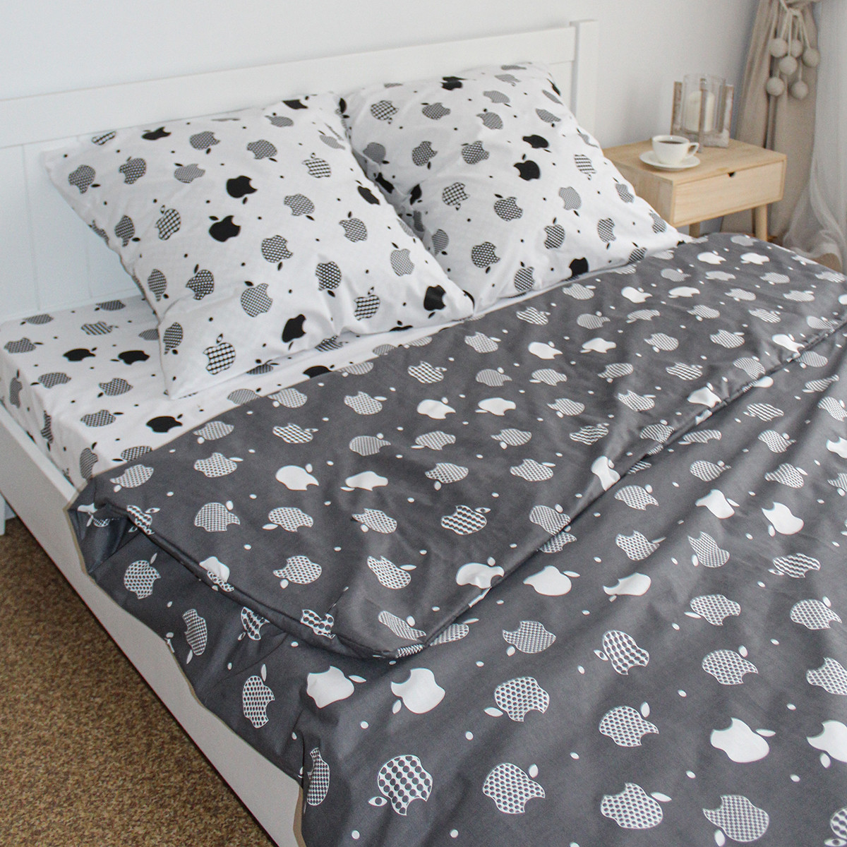 Постільний комплект двоспальний 180х220 Ранфорс бавовна (18952) Молодіжна постільна білизна двоколірна, фото 1