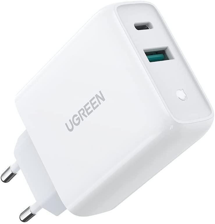 Мережевий зарядний пристрій UGREEN USB C 36 Вт двопортовий блок живлення PD 3.0 і QC 3.0 White (CD170)