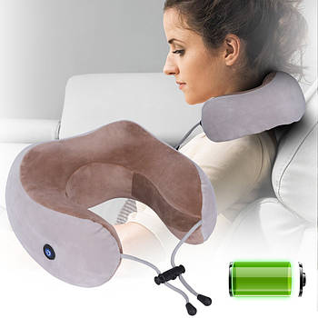 Масажна подушка для шиї з пам'яттю U-Shaped Upgrade Vibration Pillow від батарейок / Масажери