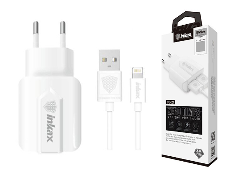 Зарядний пристрій 220В з кабелем USB - Lightning Inkax CD-21 200шт 8037