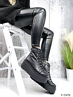 Женские черные ботинки натуральная кожа на платформе Зима