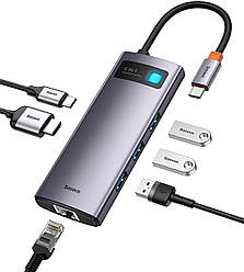Концентратор хаб USB C 6-в-1 док-станція Baseus з 4K HDMI 3 порти USB 3.0 Grey (CAHUB-CW0G)