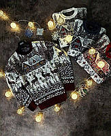 Чоловічий стильний в'язаний новорічний светр з оленями вовна колір: синій, білий, бордо, червоний,