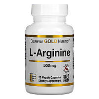 Аминокислота, L-аргинин, 500 мг, AjiPure, California Gold Nutrition, 60 растительных капсул