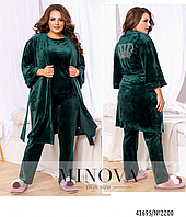 Комплект велюровый: пижама и халат в большом размере Размеры: 50-52, 54-56, 58-60, 62-64, 66-68