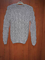 Женский вязаный свитер с рисунком " косы" Серый