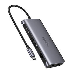 Багатопортовий адаптер концентратор UGREEN USB з USB 3.0 HDMI, VGA, RJ45 Gigabit, TF/SD, PD 9-в-1 Grey (CM179)