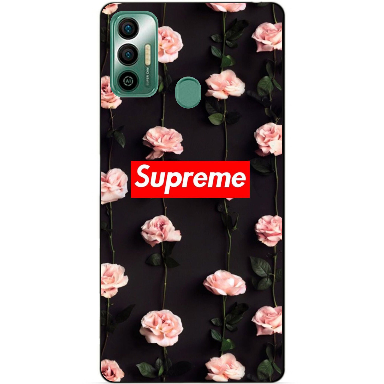 Силіконовий бампер чохол для Tecno Spark 7 з малюнком Supreme на трояндах