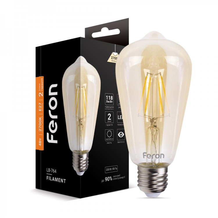 Світлодіодна лампа Feron LB-764 ST64 золото 4W 2700K E27 EDISON