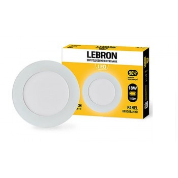 СВІТЛОДІОДНИЙ СВІТИЛЬНИК LEBRON L-PR-1841, 18W, ВБУДОВАНИЙ, D.225X19MM, 4100K, 1260LM, КУТ 120°