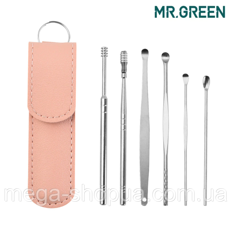 Набір металевих паличок та скребків для чищення вух Pink J6A. Вухочистка мімікаку