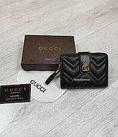 Жіночий шкіряний гаманець Gucci Гуччі чорний, гаманці шкіра, брендові гаманці, складаний гаманець, гаманець гучі